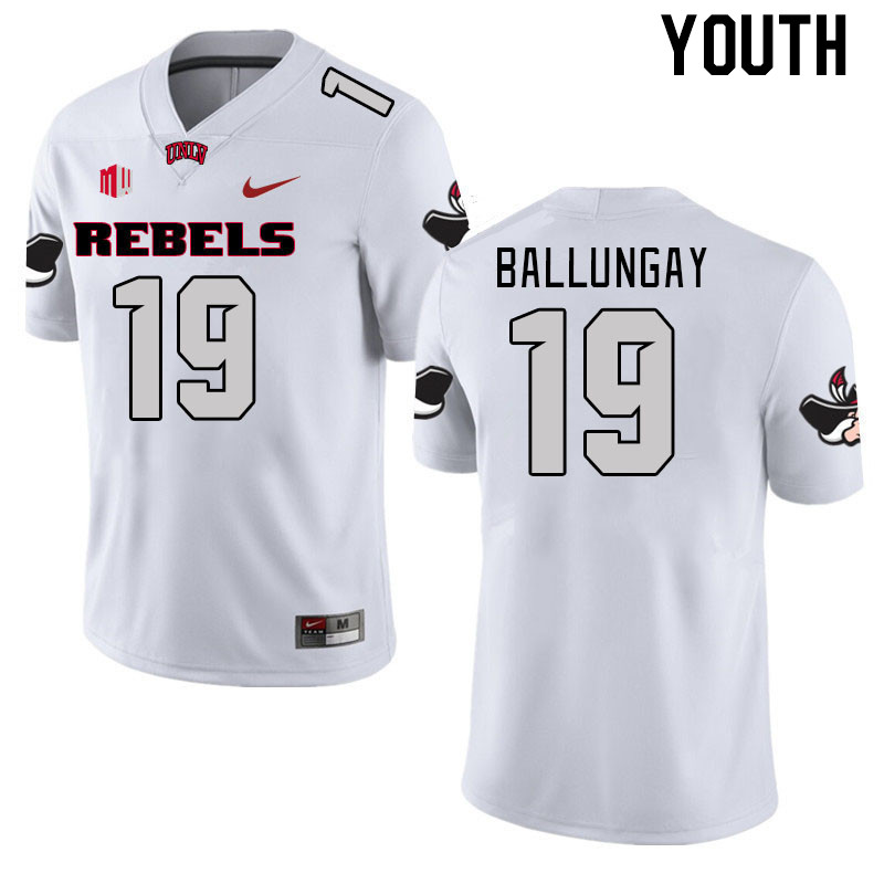 Youth #19 Kaleo Ballungay UNLV Rebels 2023 College Football Jerseys Stitched-White - Click Image to Close
